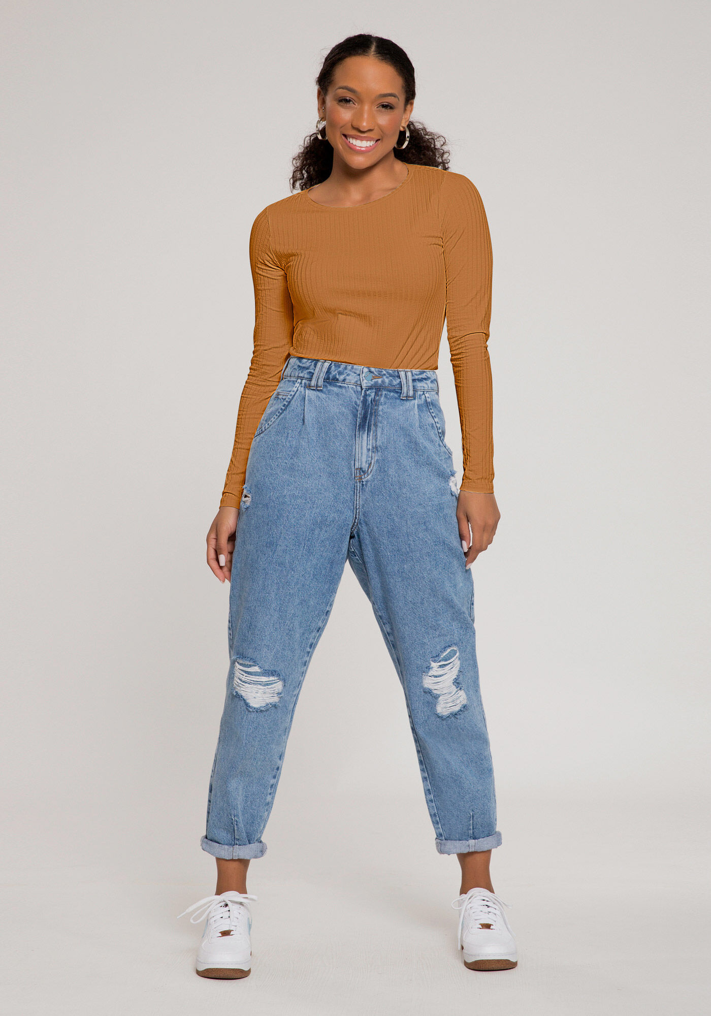 Blusa B&aacute;sica Canelada Manga Longa, , large.