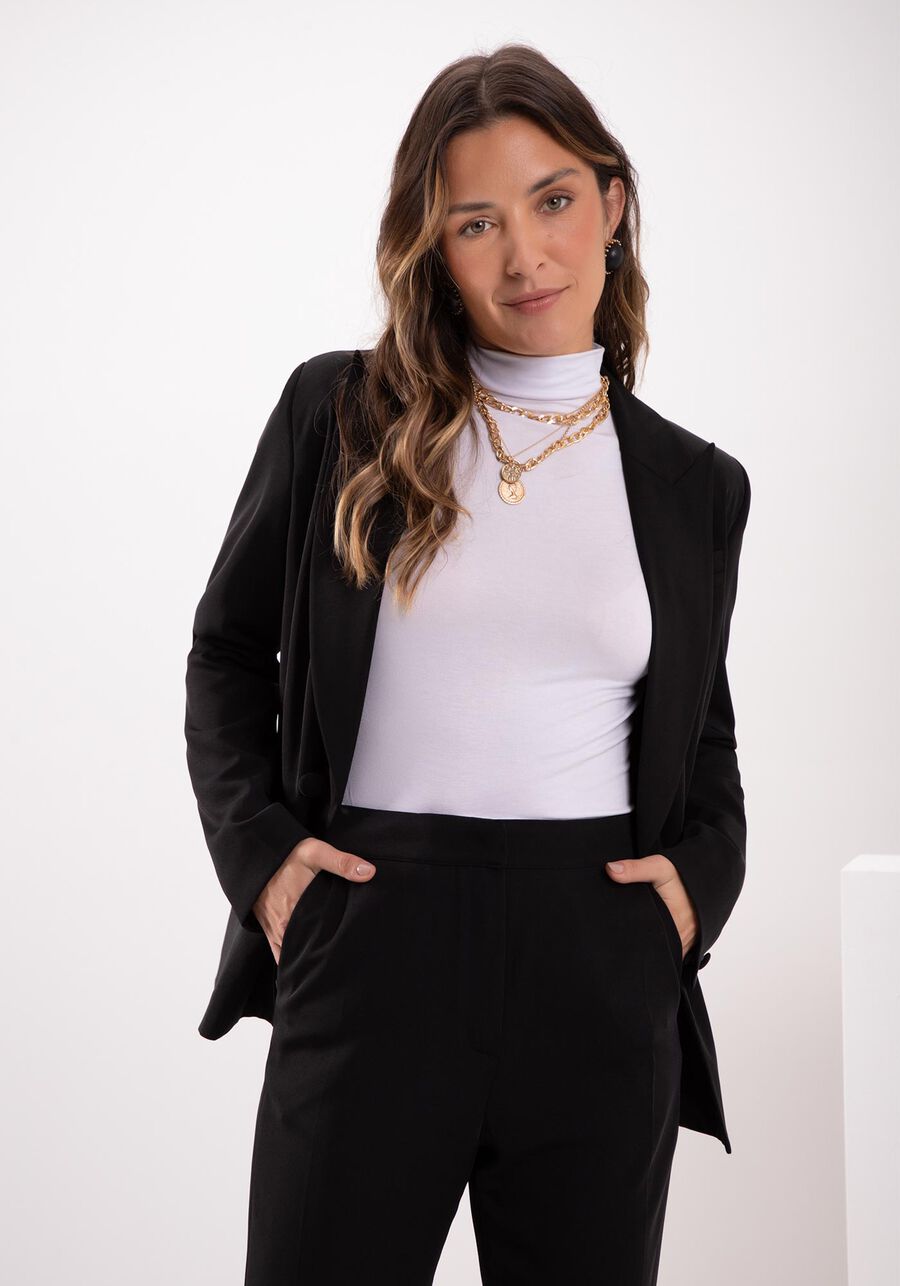 Blusa Básica Com Mangas Longas E Gola Alta Em Malha, BRANCO. Blusa Básica Com Mangas Longas E Gola Alta Em Malha, BRANCO, large.