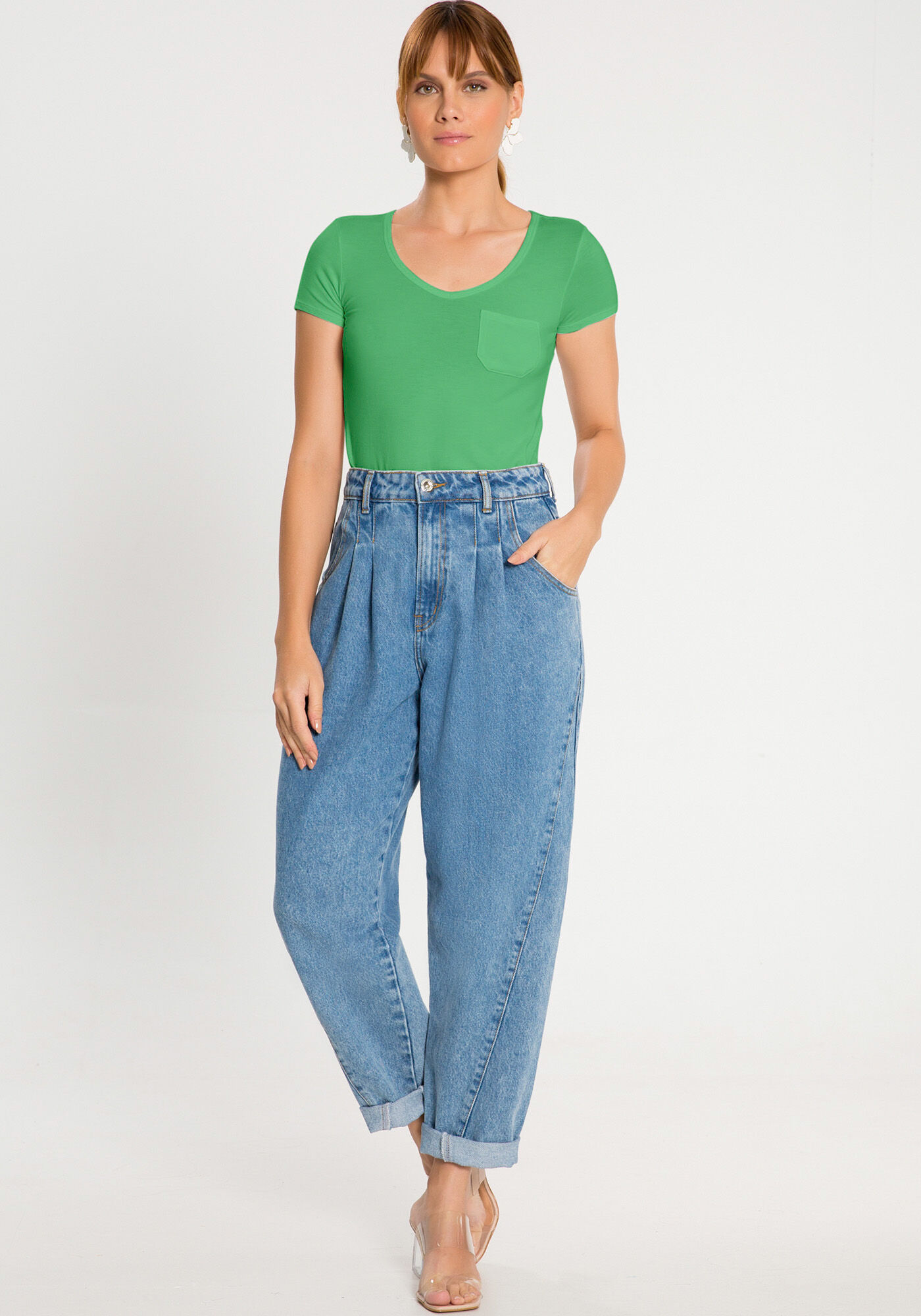 Blusa B&aacute;sica em Malha Viscose com Bolso, , large.