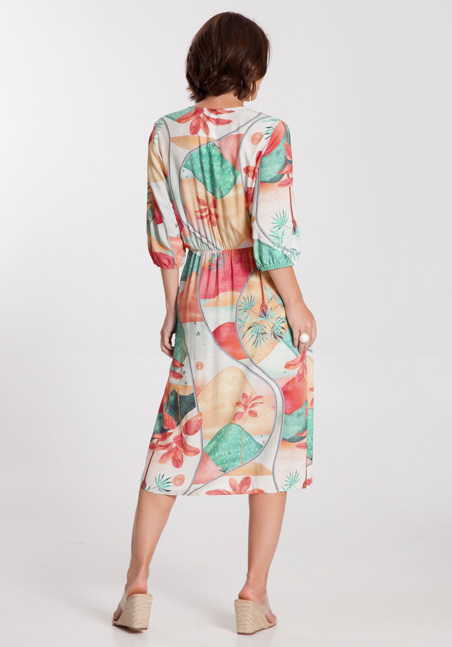 Vestido Midi Estampado em Viscose com Botões, . Vestido Midi Estampado em Viscose com Botões, , large.