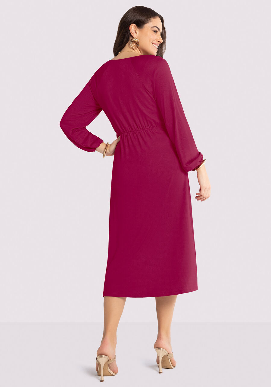 Vestido Midi em Malha com Manga Longa, ROSA DRY ROSE. Vestido Midi em Malha com Manga Longa, ROSA DRY ROSE, large.