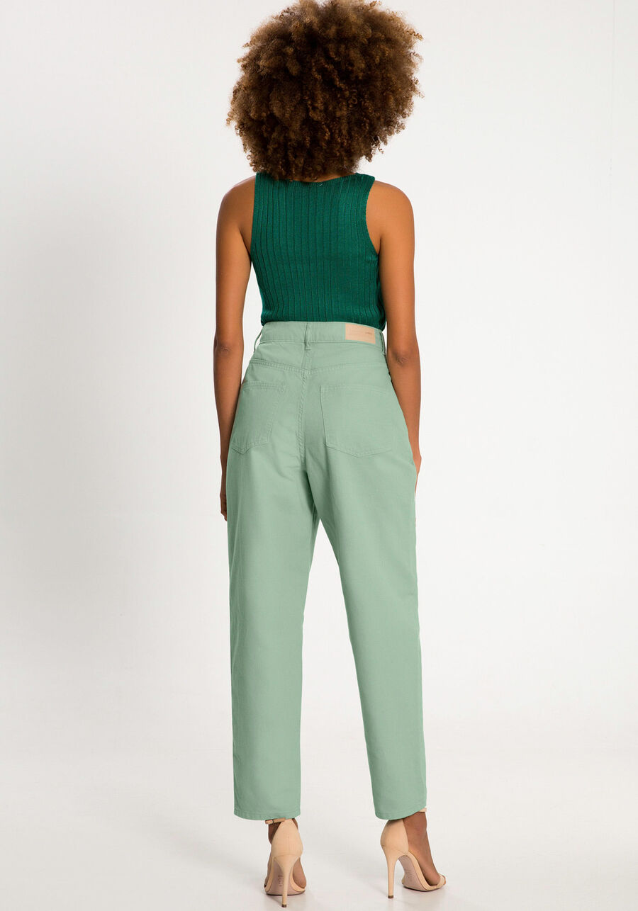 Calça Sarja Mommy com Cintura Alta, VERDE GEMSTONE. Calça Sarja Mommy com Cintura Alta, VERDE GEMSTONE, large.