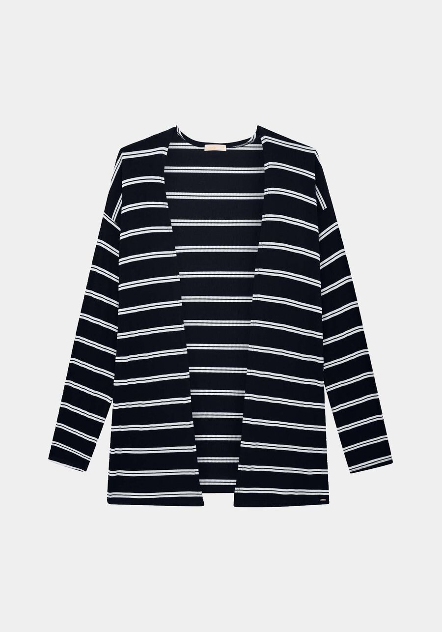 Cardigan Alongado Listrado em Malha, . Cardigan Alongado Listrado em Malha, , large.