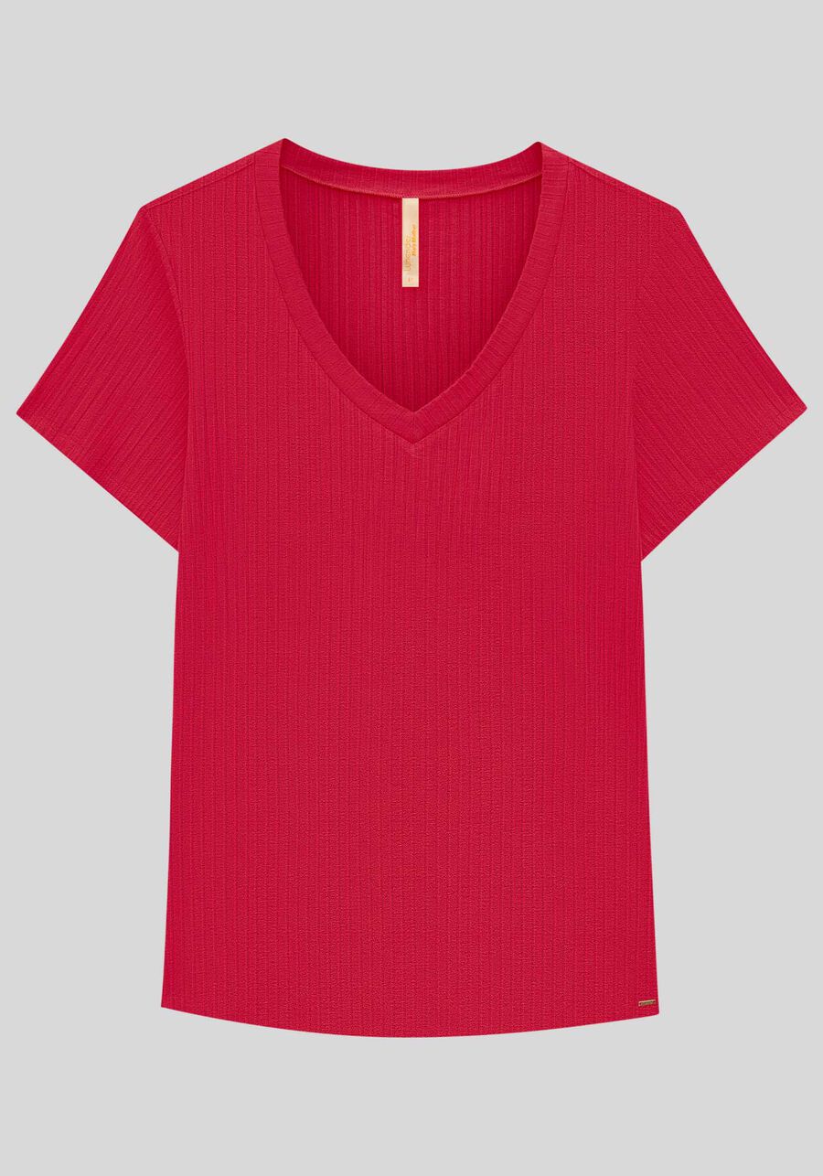 Blusa Básica Em Malha Canelada Com Mangas Curtas E Decote V, . Blusa Básica Em Malha Canelada Com Mangas Curtas E Decote V, , large.