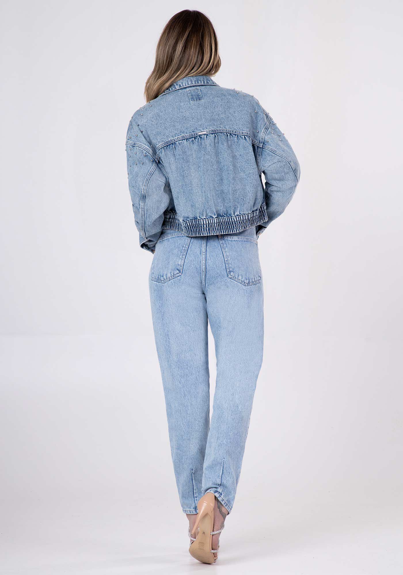 Jaqueta Bomber Jeans com Brilho Lunender