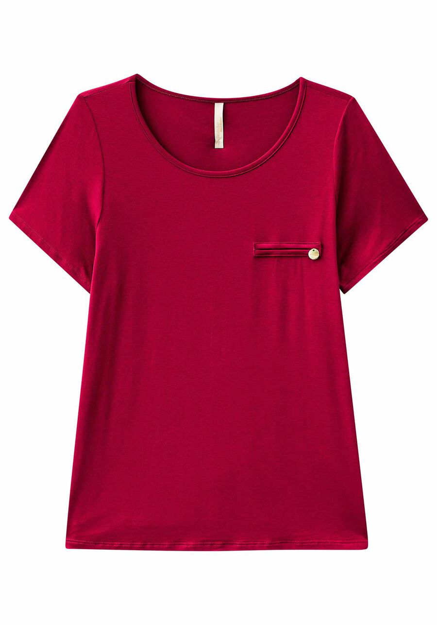 Blusa Básica Lisa De Mangas Curtas Com Detalhe Frontal, . Blusa Básica Lisa De Mangas Curtas Com Detalhe Frontal, , large.