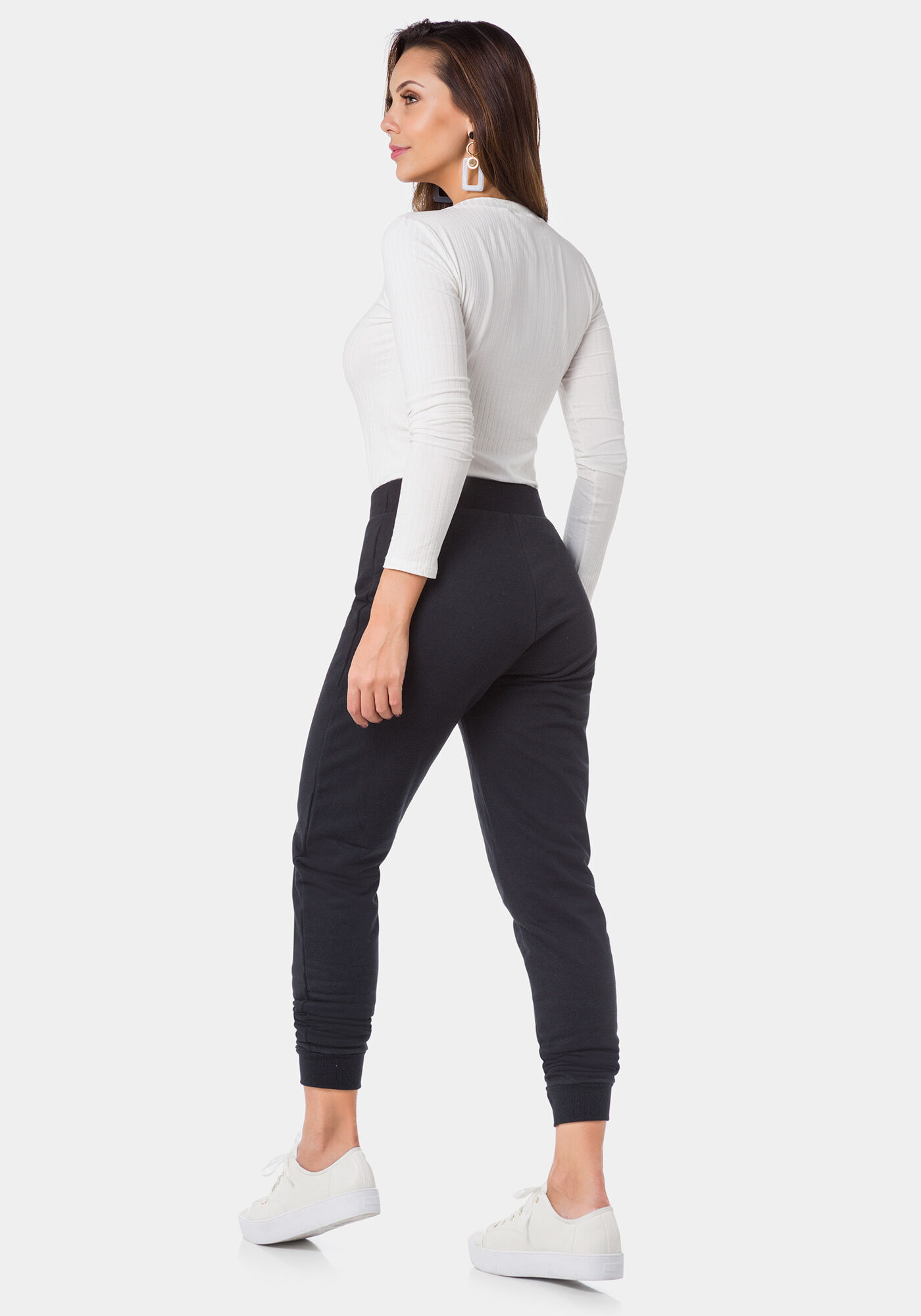 Cal&ccedil;a Jogging Com Cadar&ccedil;o Em Malha De Moletom Felpado, , large.