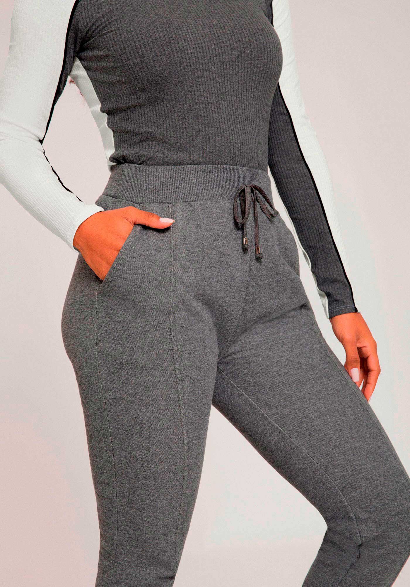 Cal&ccedil;a em Moletom Felpado com Bolsos, MESCLA ESCURO, large.