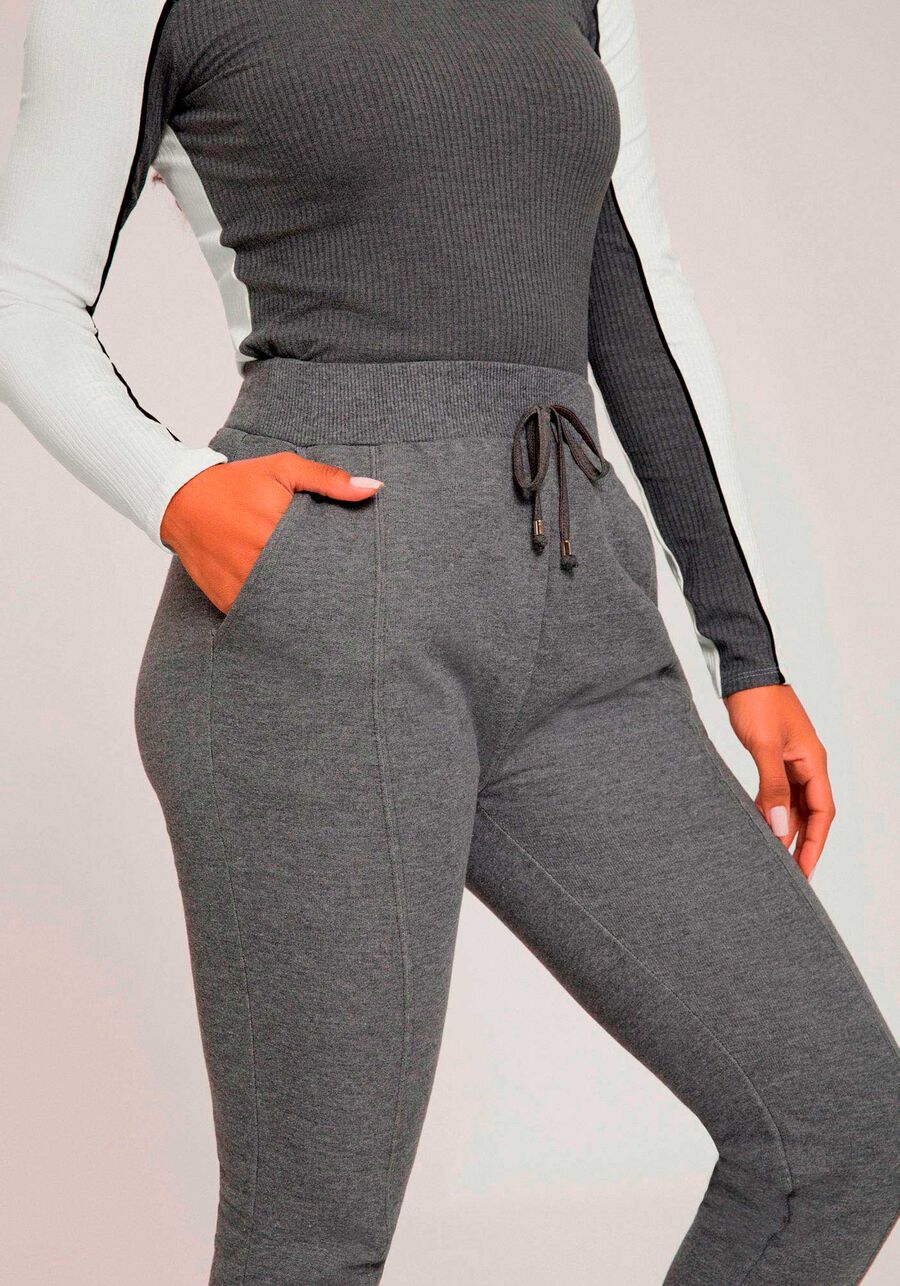 Calça em Moletom Felpado com Bolsos, MESCLA ESCURO. Calça em Moletom Felpado com Bolsos, MESCLA ESCURO, large.