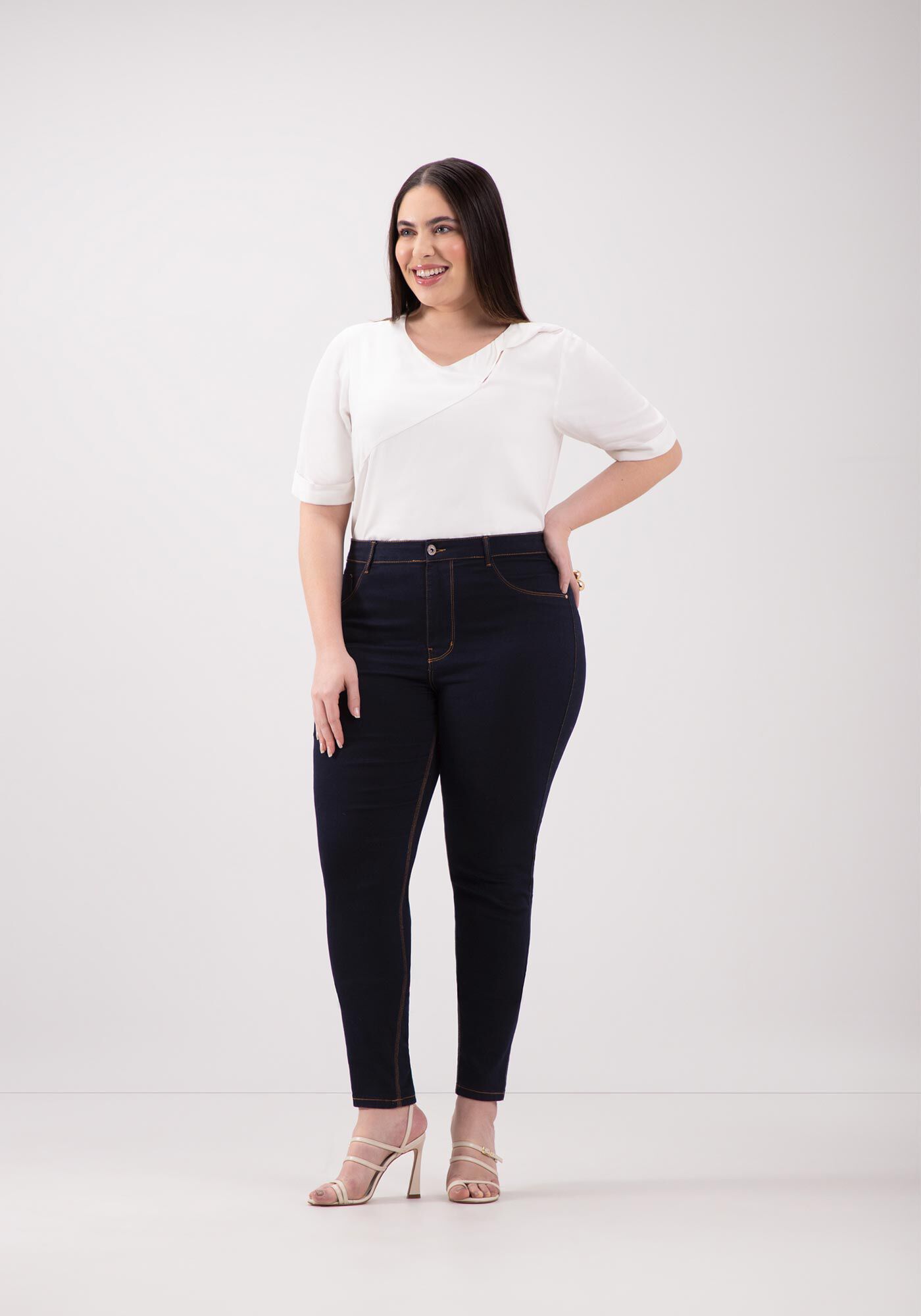 Cal&ccedil;a Skinny Jeans Com Cintura M&eacute;dia E Elastano Fit For Me, JEANS, large.