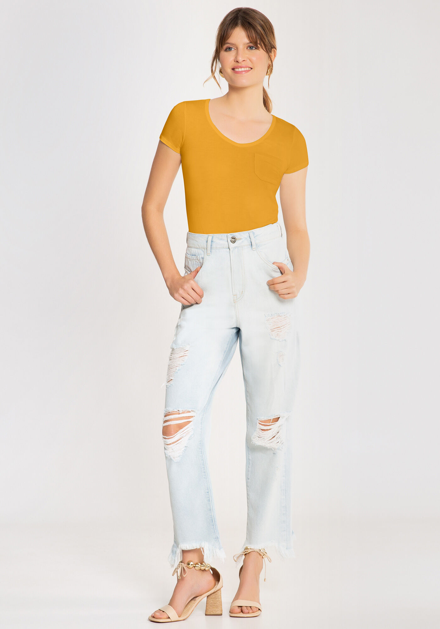 Blusa B&aacute;sica em Malha Viscose com Bolso, , large.