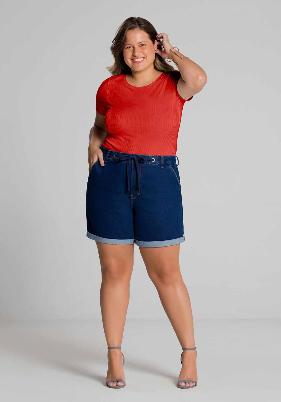 Blusa De Mangas Curtas Em Malha Canelada De Viscose, . Blusa De Mangas Curtas Em Malha Canelada De Viscose, , large.