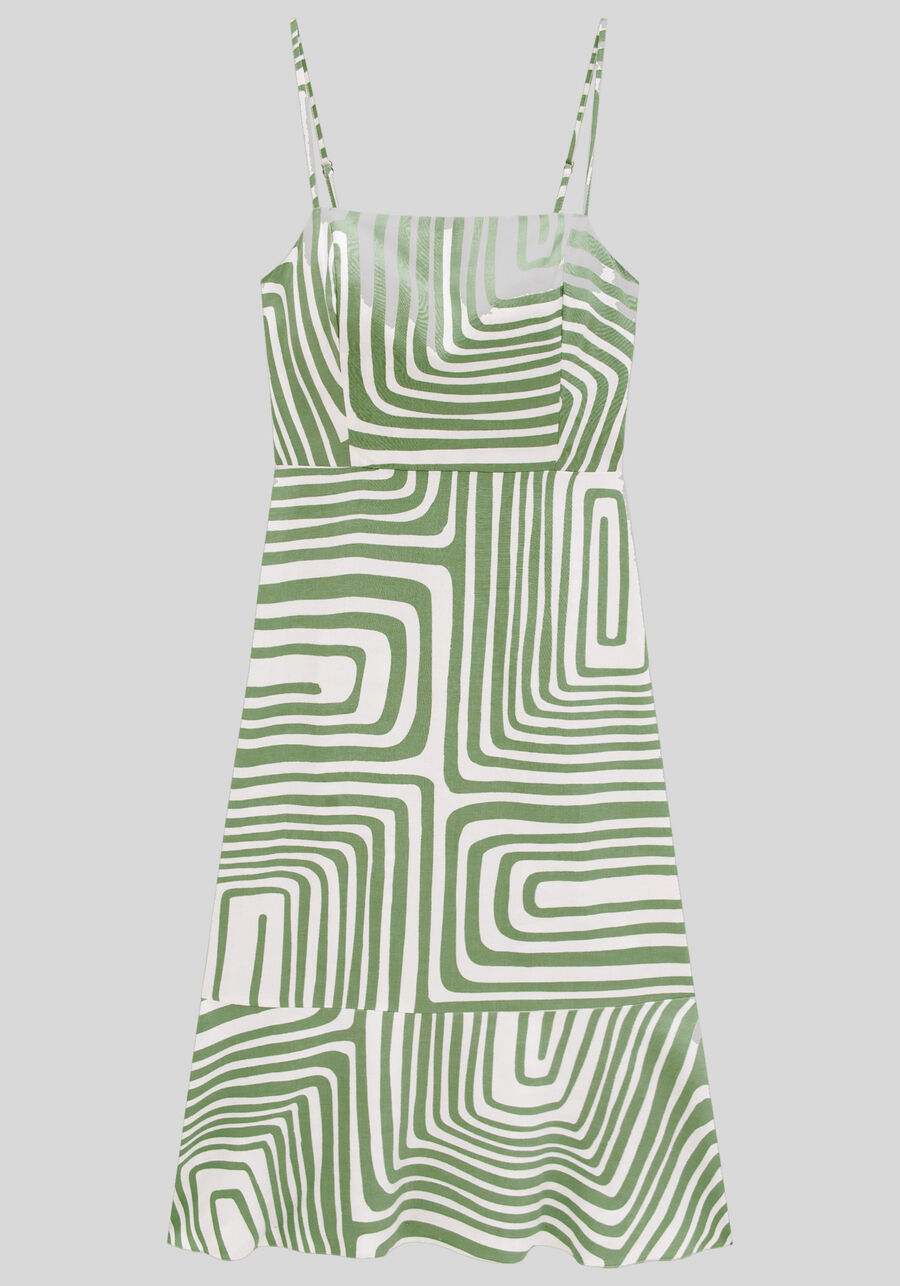 Vestido Midi Estampado em Viscose com Decote Reto, CONTORNOS VERDE. Vestido Midi Estampado em Viscose com Decote Reto, CONTORNOS VERDE, large.