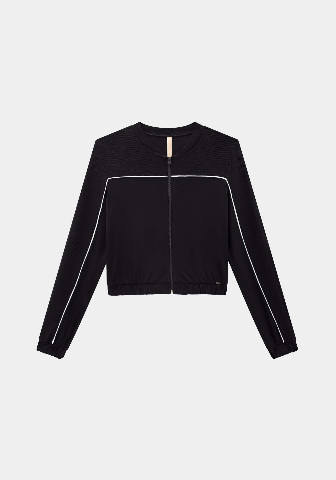 Jaqueta Cropped em Moletom Viscose com Filetes, PRETO REATIVO, large.