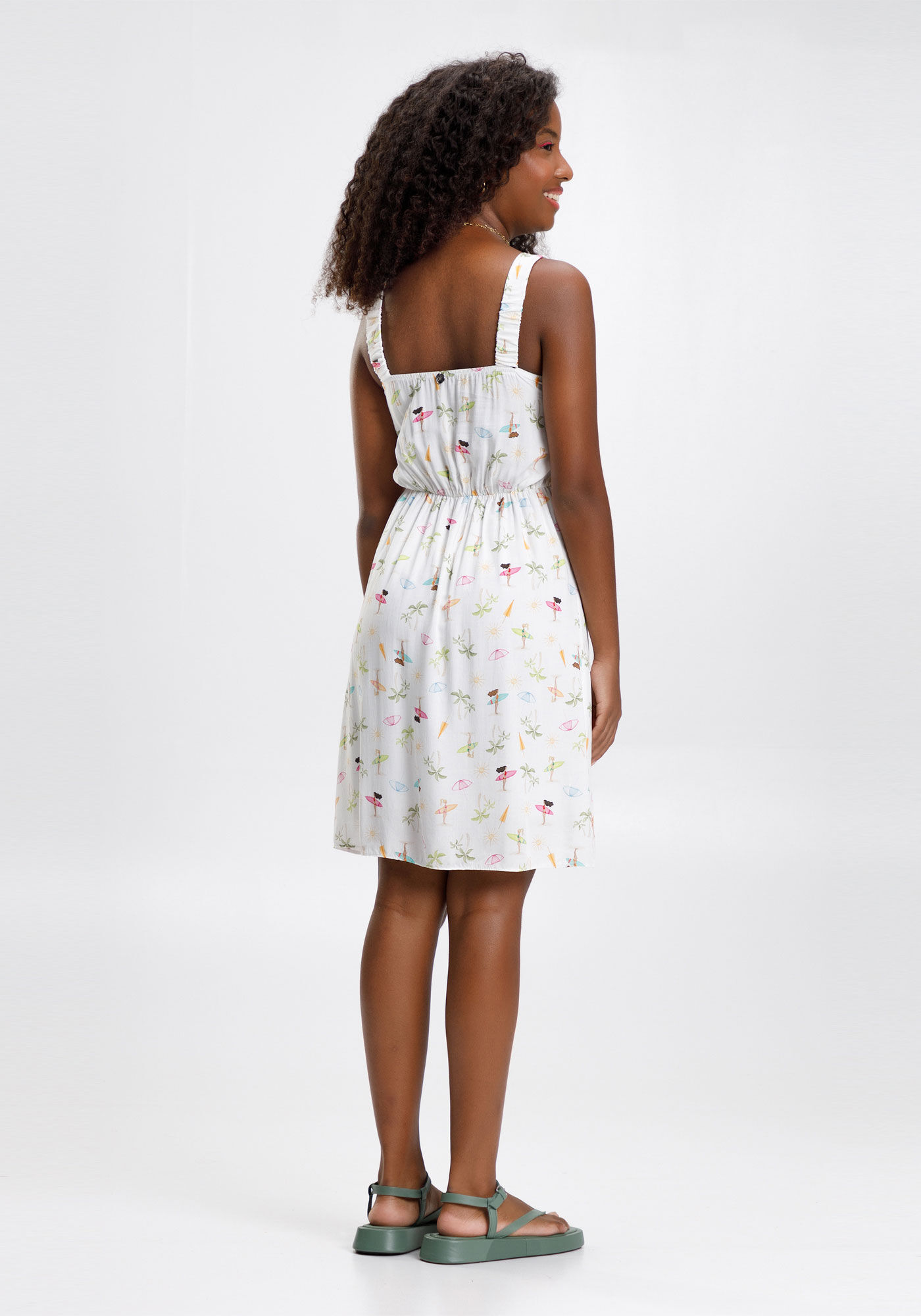 Vestido Curto De Al&ccedil;as Estampado Juvenil Com Recortes, BEACH OFF, large.