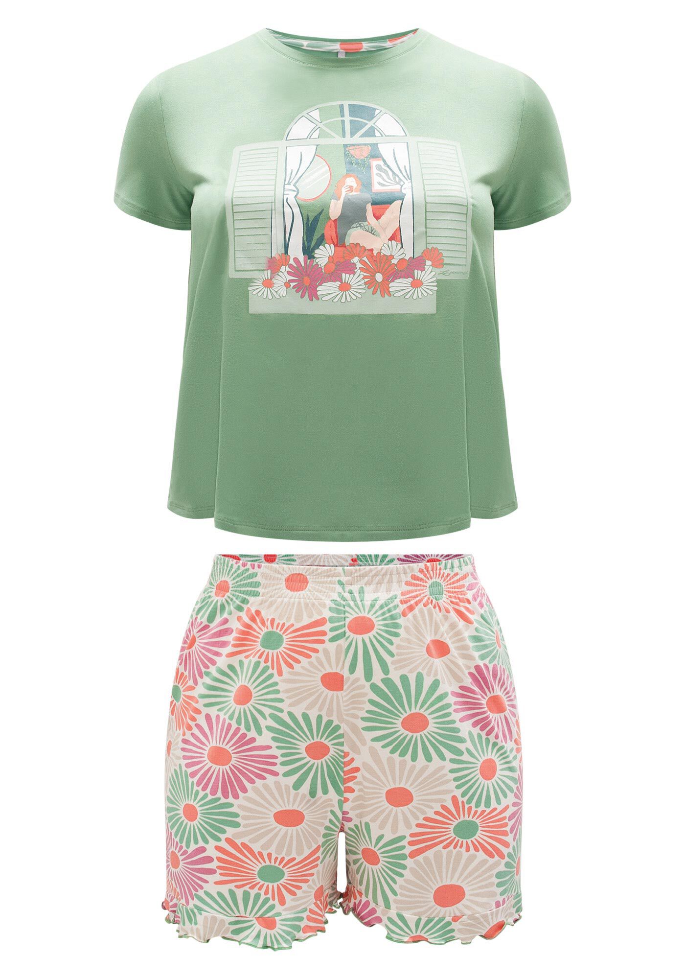 Pijama Estampado Com Shorts E Blusa De Mangas Curtas, , large.