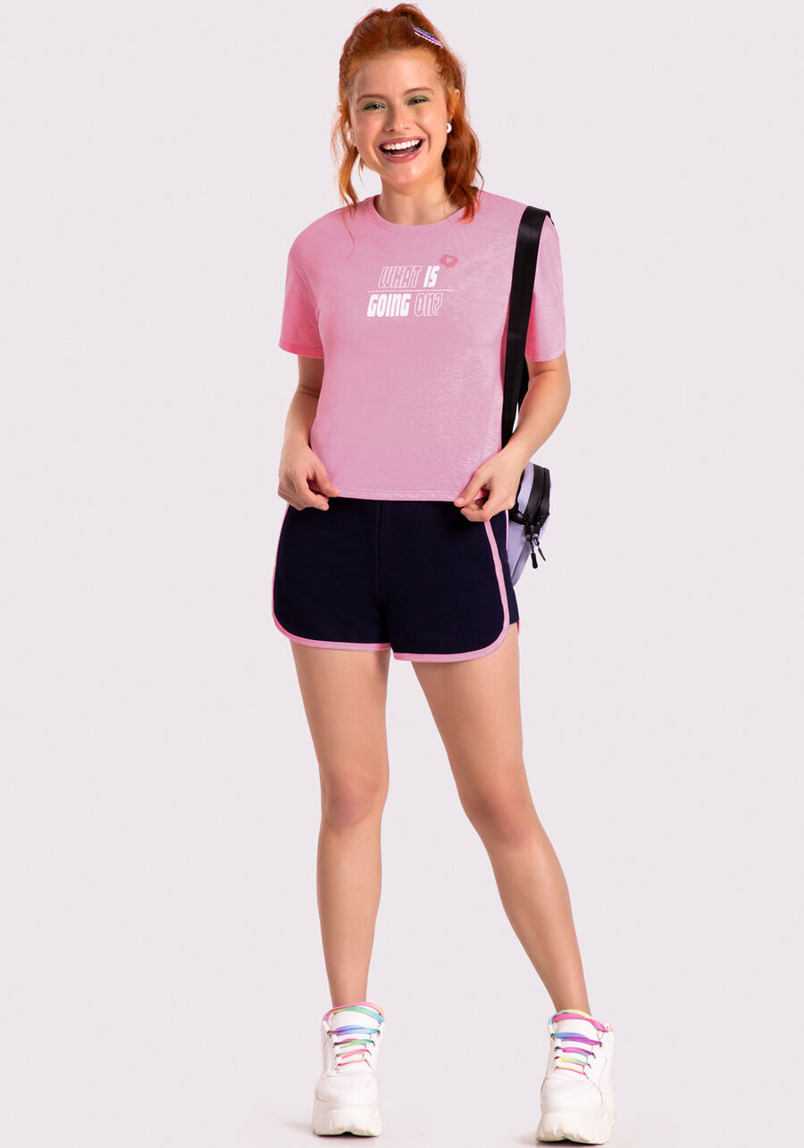 Conjunto Curto Juvenil com T-shirt e Shorts, ROSA FRESH NEON. Conjunto Curto Juvenil com T-shirt e Shorts, ROSA FRESH NEON, large.