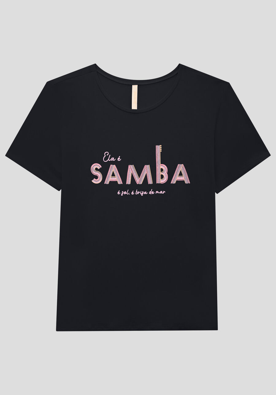 T-shirt Slim em Malha com Estampa Samba, , large.