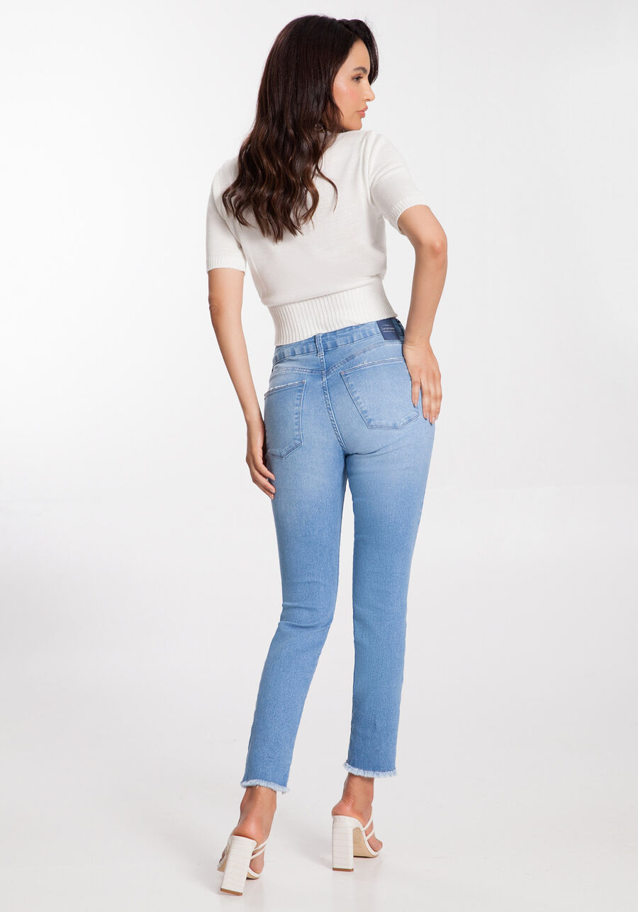 Calça Jeans Skinny Cropped com Detalhe Barra, , large.