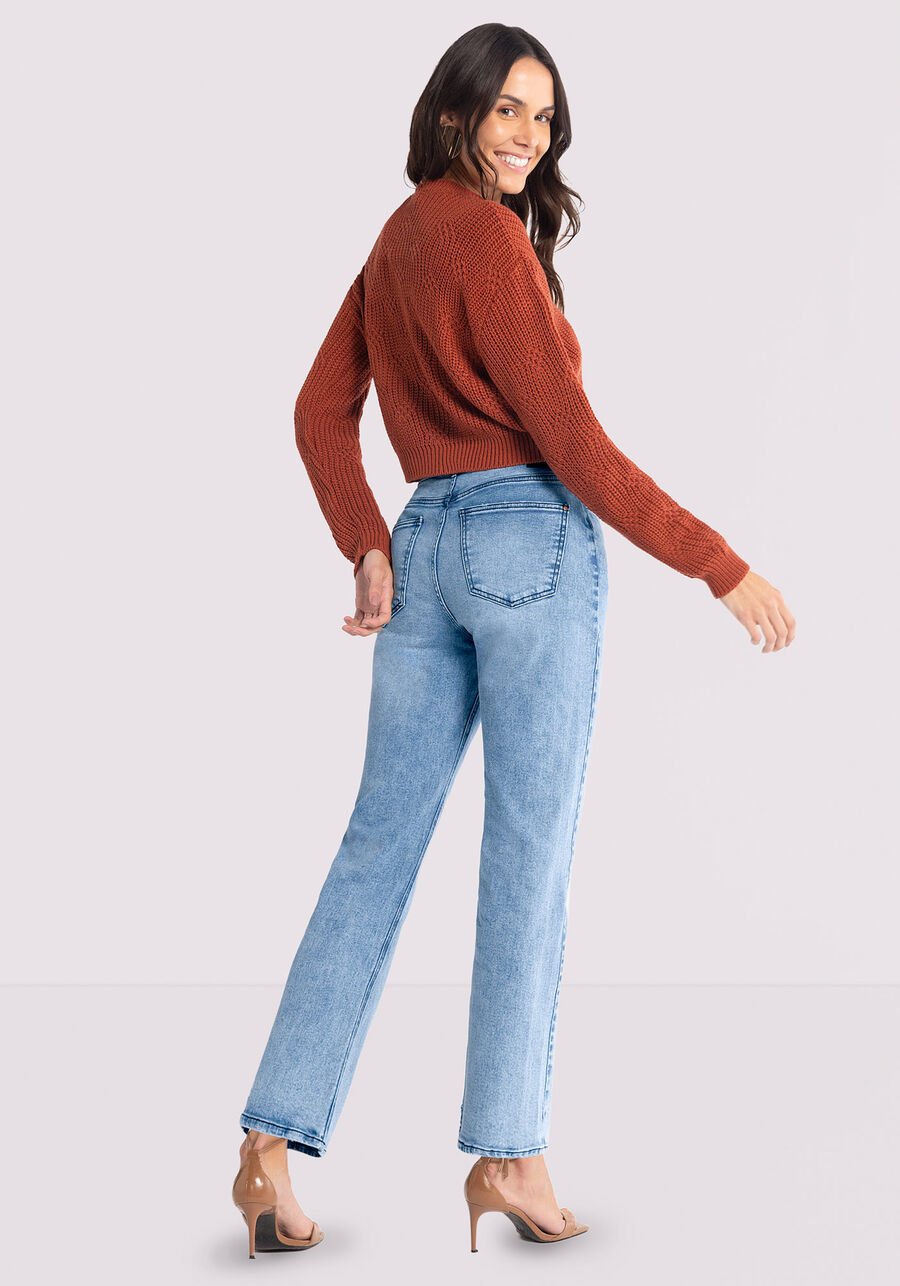 Calça Jeans Reta com Cintura Alta Chapa Barriga, JEANS. Calça Jeans Reta com Cintura Alta Chapa Barriga, JEANS, large.