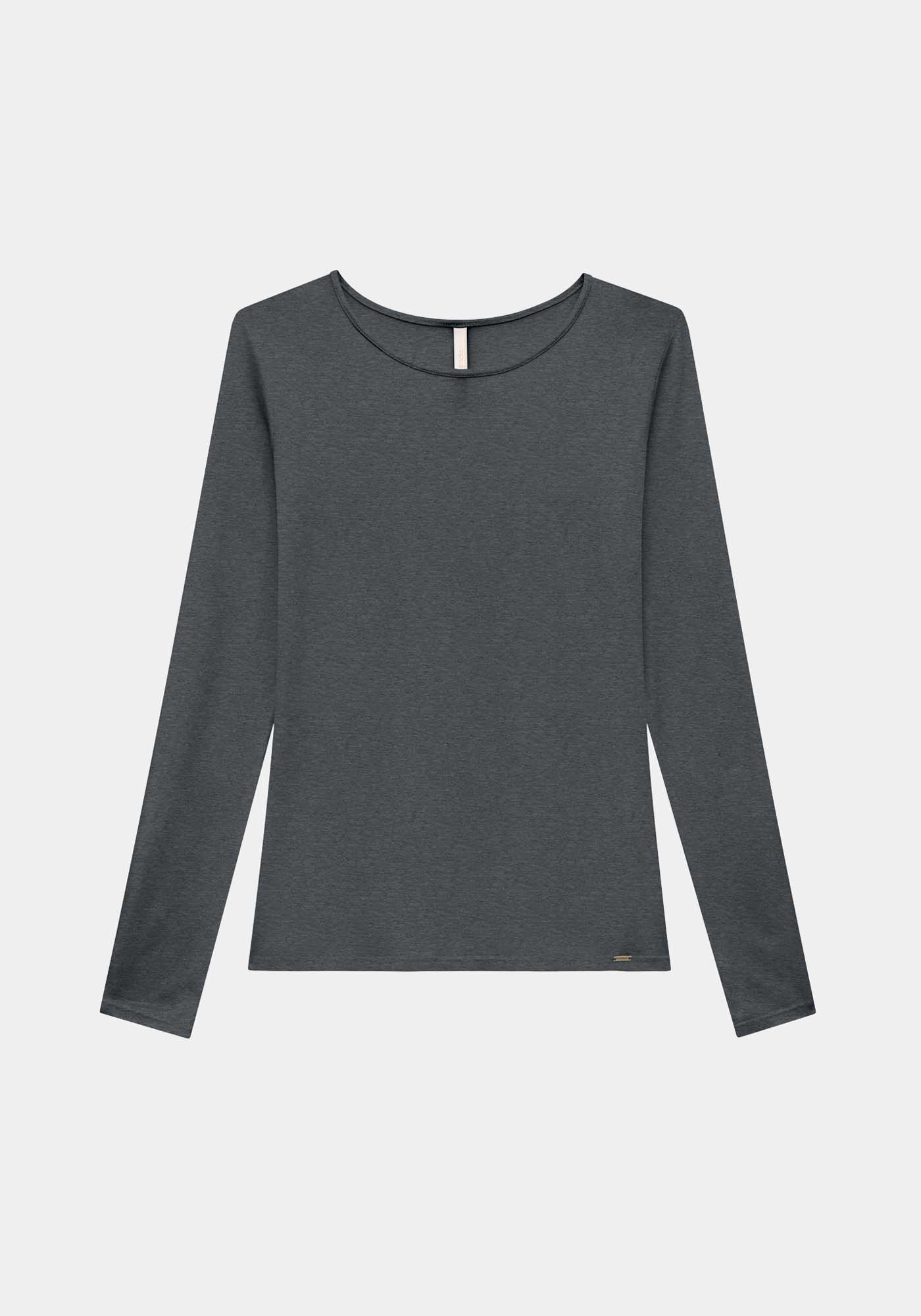 Blusa B&aacute;sica De Mangas Longas Em Malha Com Elastano, , large.