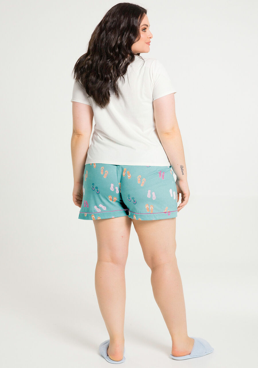 Pijama Curto Plus Size em Malha Estampado, FERIAS VERDE, large.