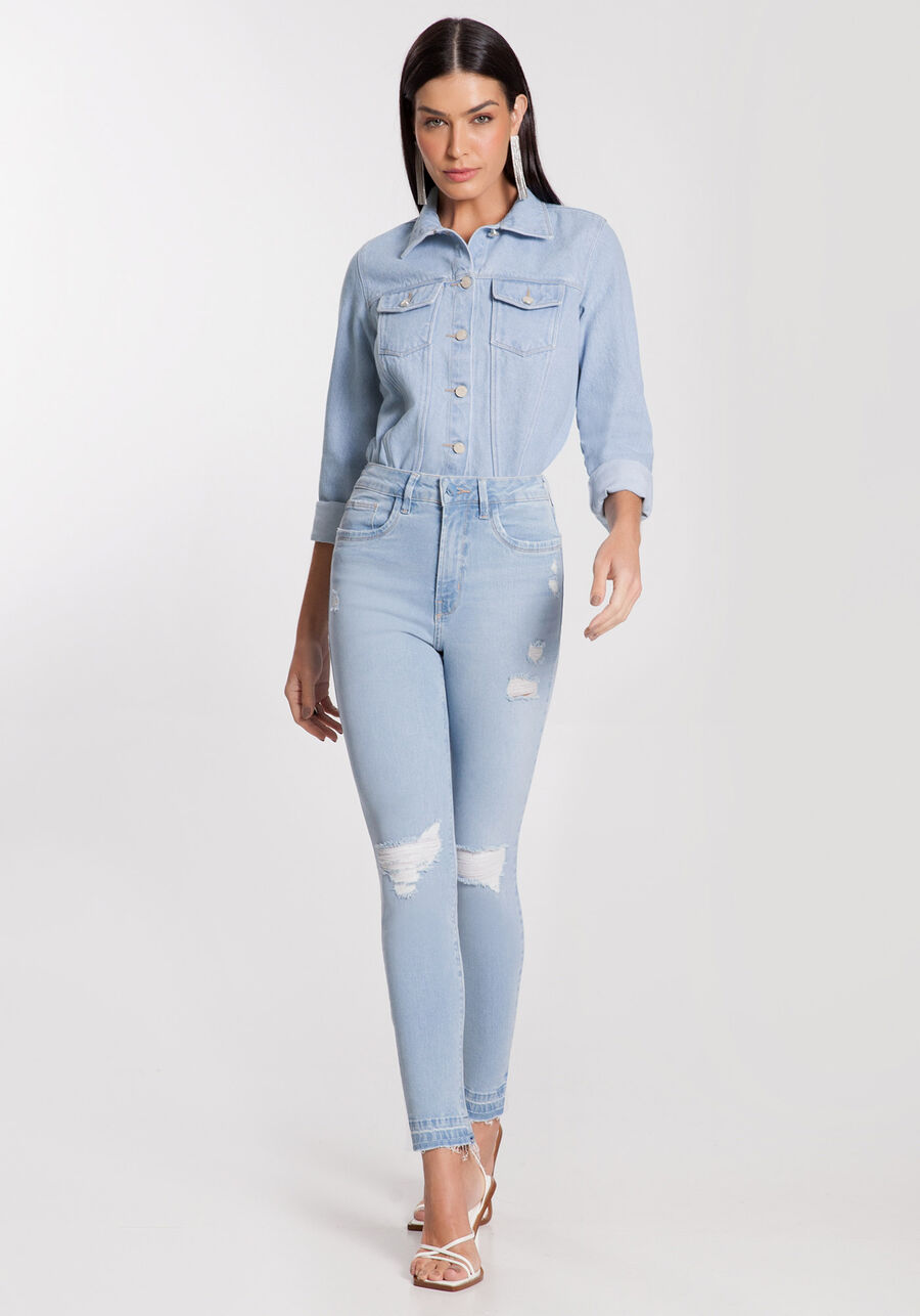 Calça Jeans Claro Skinny Destroyed Chapa Barriga, . Calça Jeans Claro Skinny Destroyed Chapa Barriga, , large.