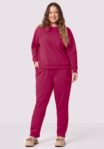 Conjunto Plus Size em Moletom com Recorte, ROSA DRY ROSE. Conjunto Plus Size em Moletom com Recorte, ROSA DRY ROSE, large.