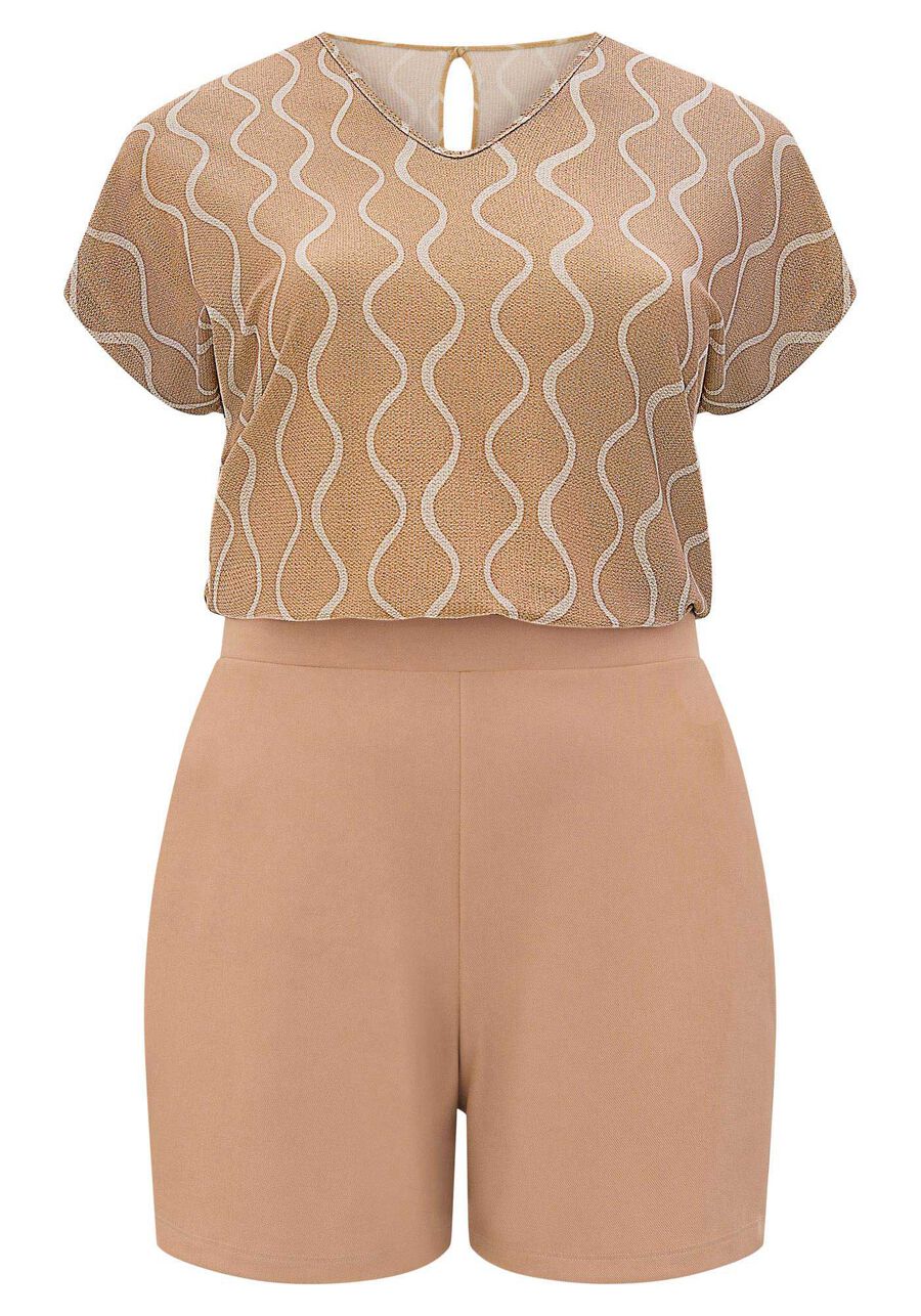 Macaquinho De Mangas Curtas Com Decote V Em Malha Com Lurex, SIMPLICIDADE MARROM. Macaquinho De Mangas Curtas Com Decote V Em Malha Com Lurex, SIMPLICIDADE MARROM, large.