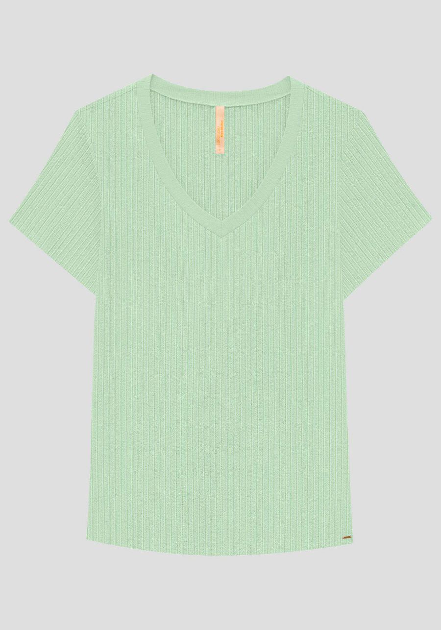 Blusa Básica Em Malha Canelada Com Mangas Curtas E Decote V, . Blusa Básica Em Malha Canelada Com Mangas Curtas E Decote V, , large.