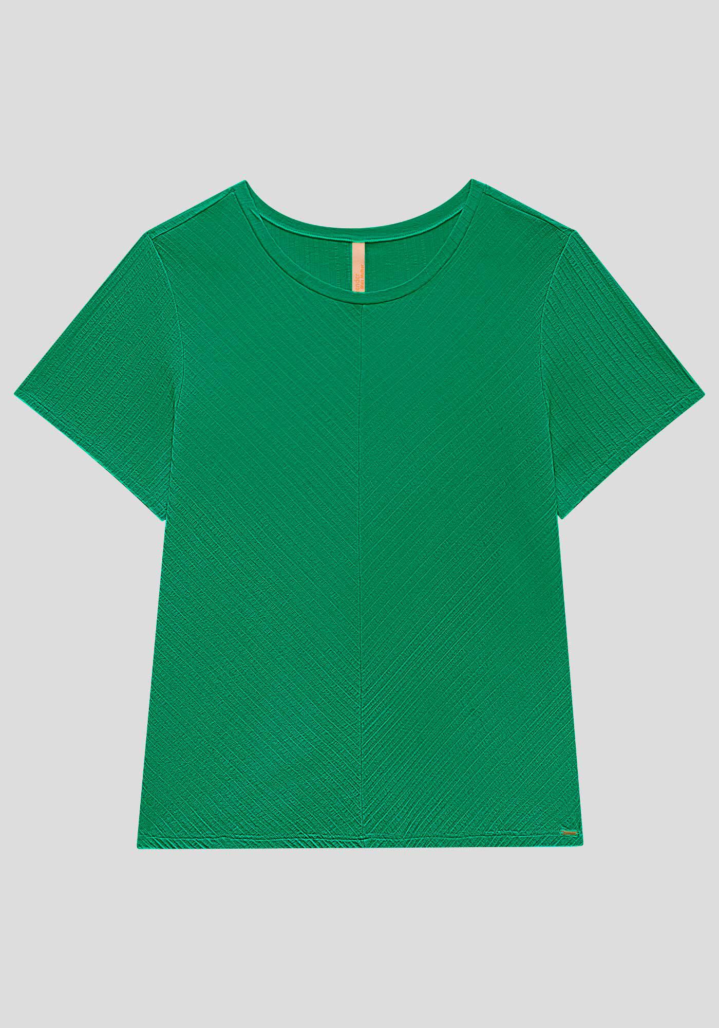 Blusa B&aacute;sica Canelada De Mangas Curtas Com Recorte Frontal, , large.