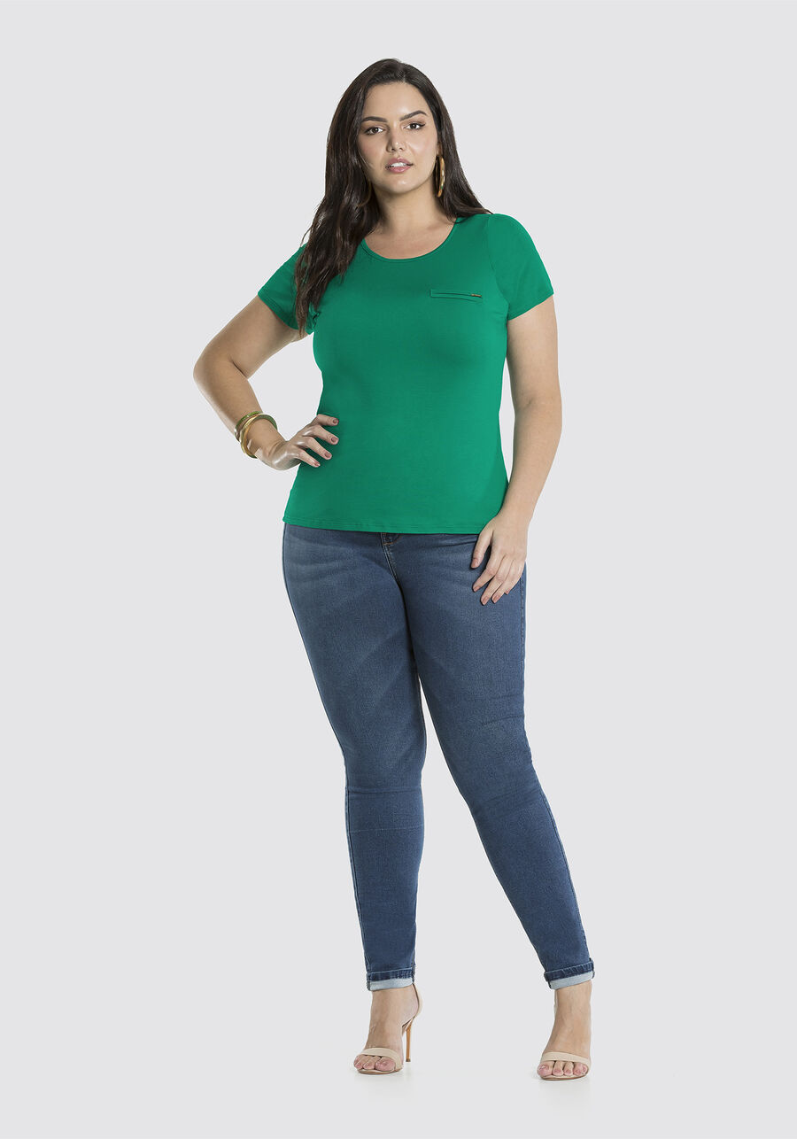 Blusa Básica Lisa De Mangas Curtas Com Detalhe Frontal, . Blusa Básica Lisa De Mangas Curtas Com Detalhe Frontal, , large.