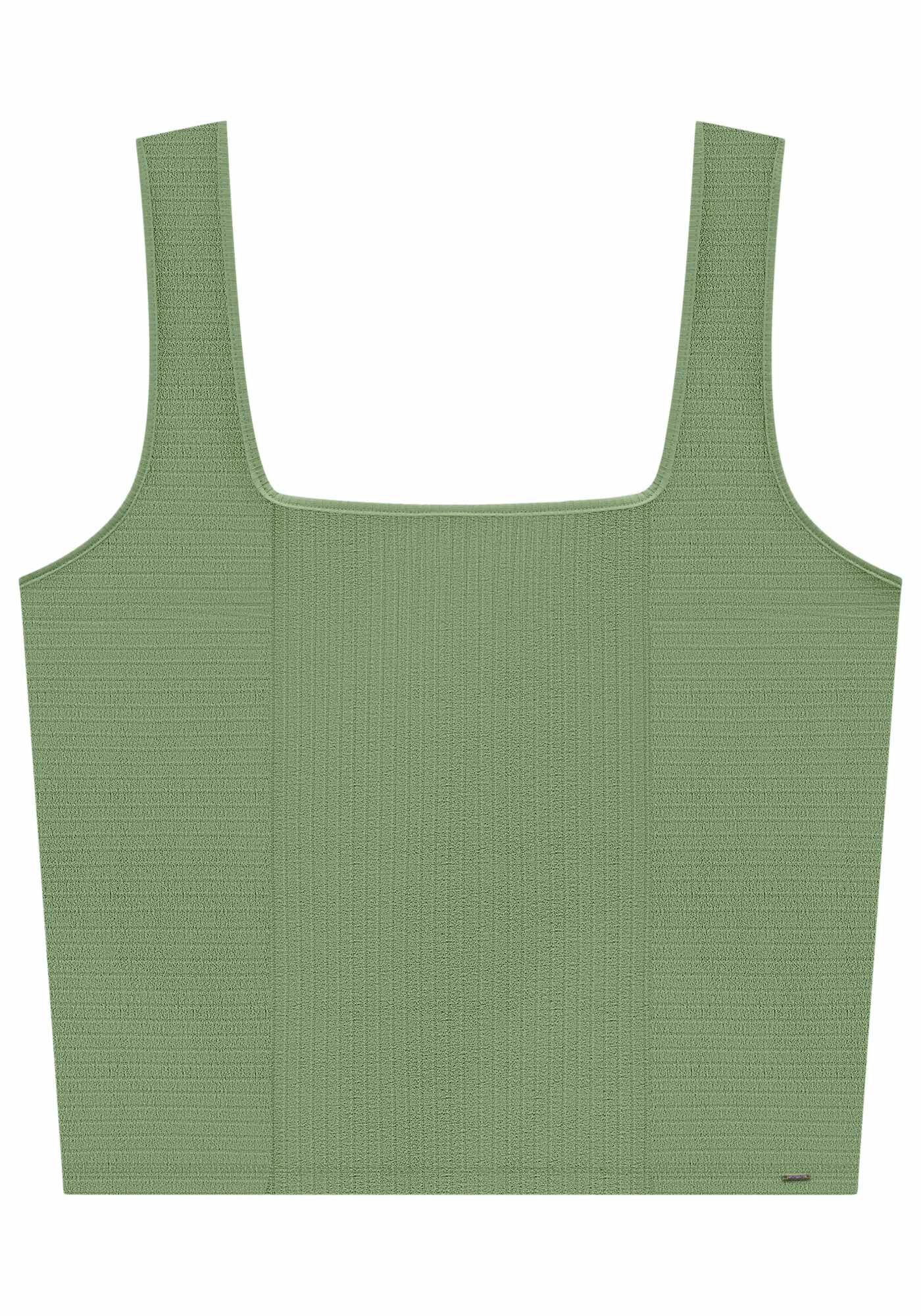 Blusa B&aacute;sica Plus Size com Decote Quadrado, VERDE BOSQUE, large.