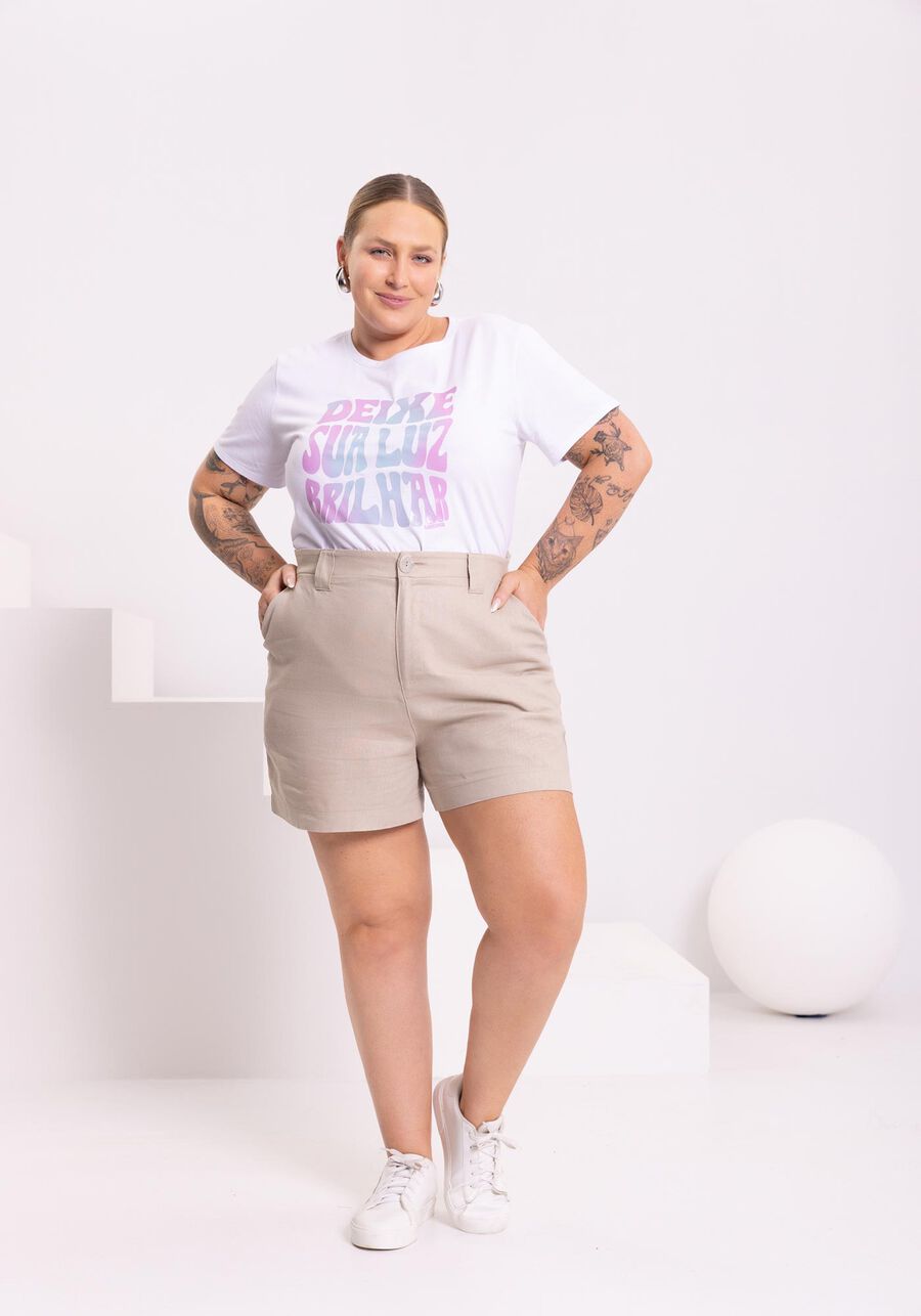 Blusa T-shirt Meia Malha Com Estampa Local E Mangas Curtas, BRANCO. Blusa T-shirt Meia Malha Com Estampa Local E Mangas Curtas, BRANCO, large.