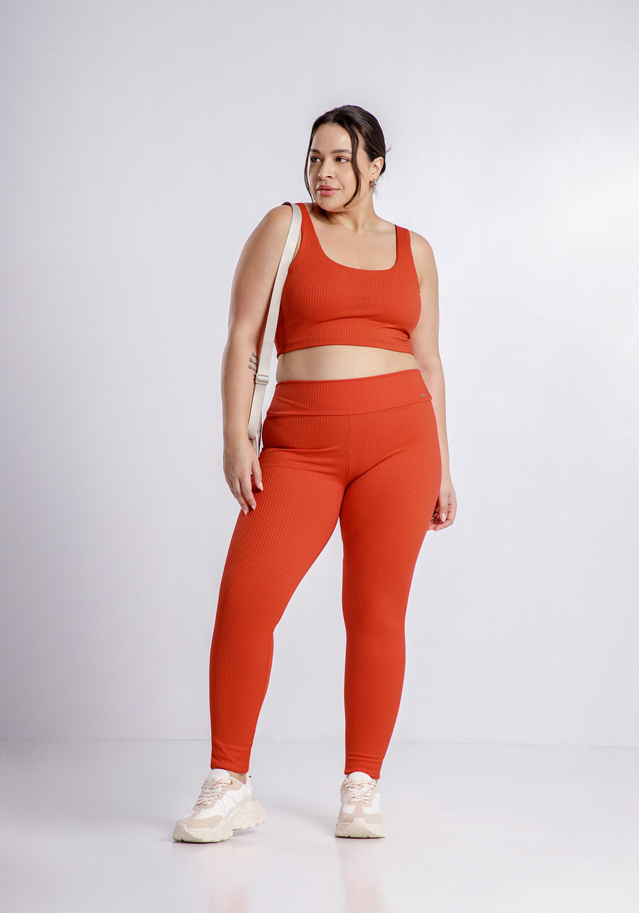 Calça Legging Cintura Alta Canelada, LARANJA. Calça Legging Cintura Alta Canelada, LARANJA, large.