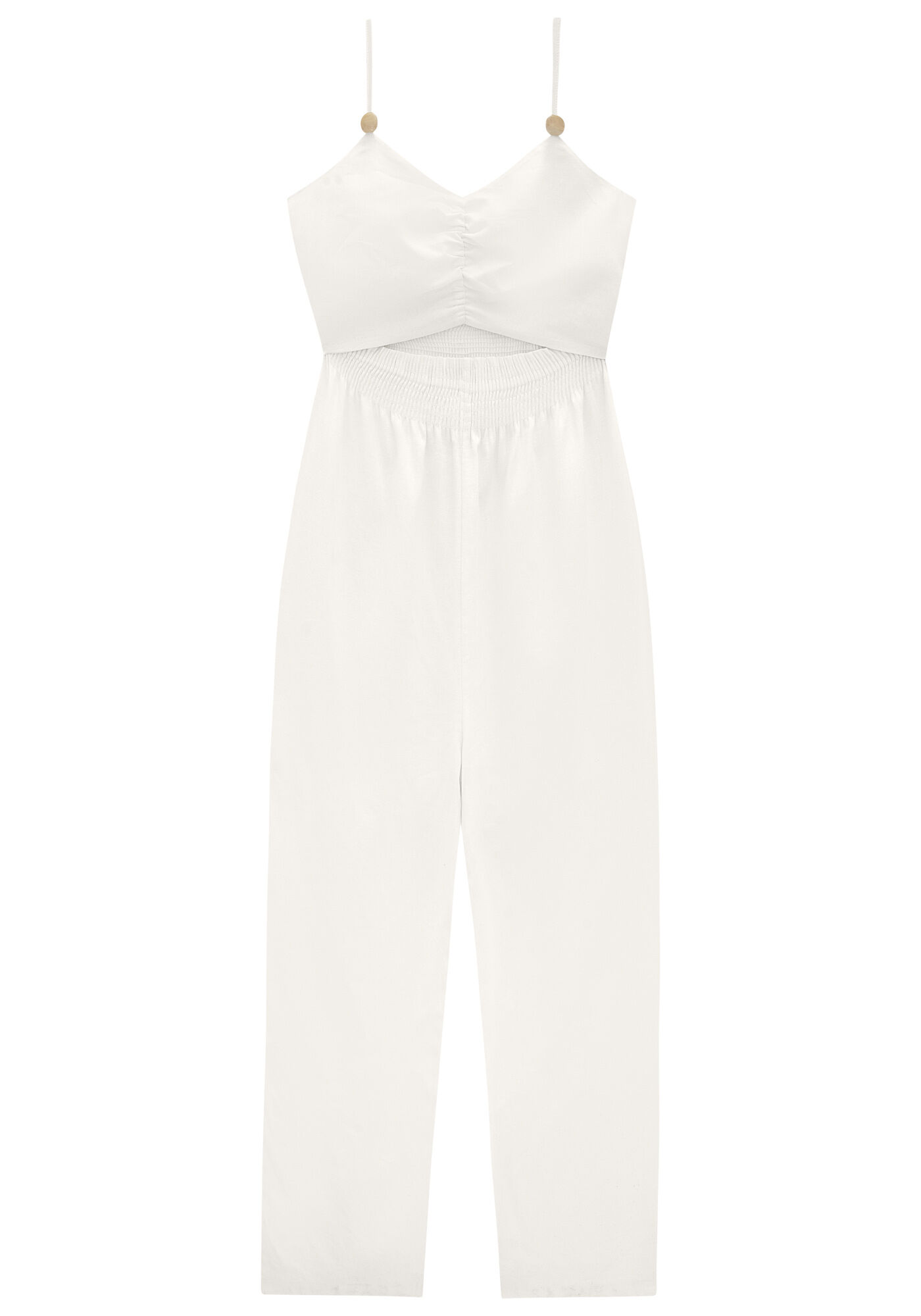 Macac&atilde;o Longo Pantalona em Linho com Cut, BRANCO OFF WHITE, large.