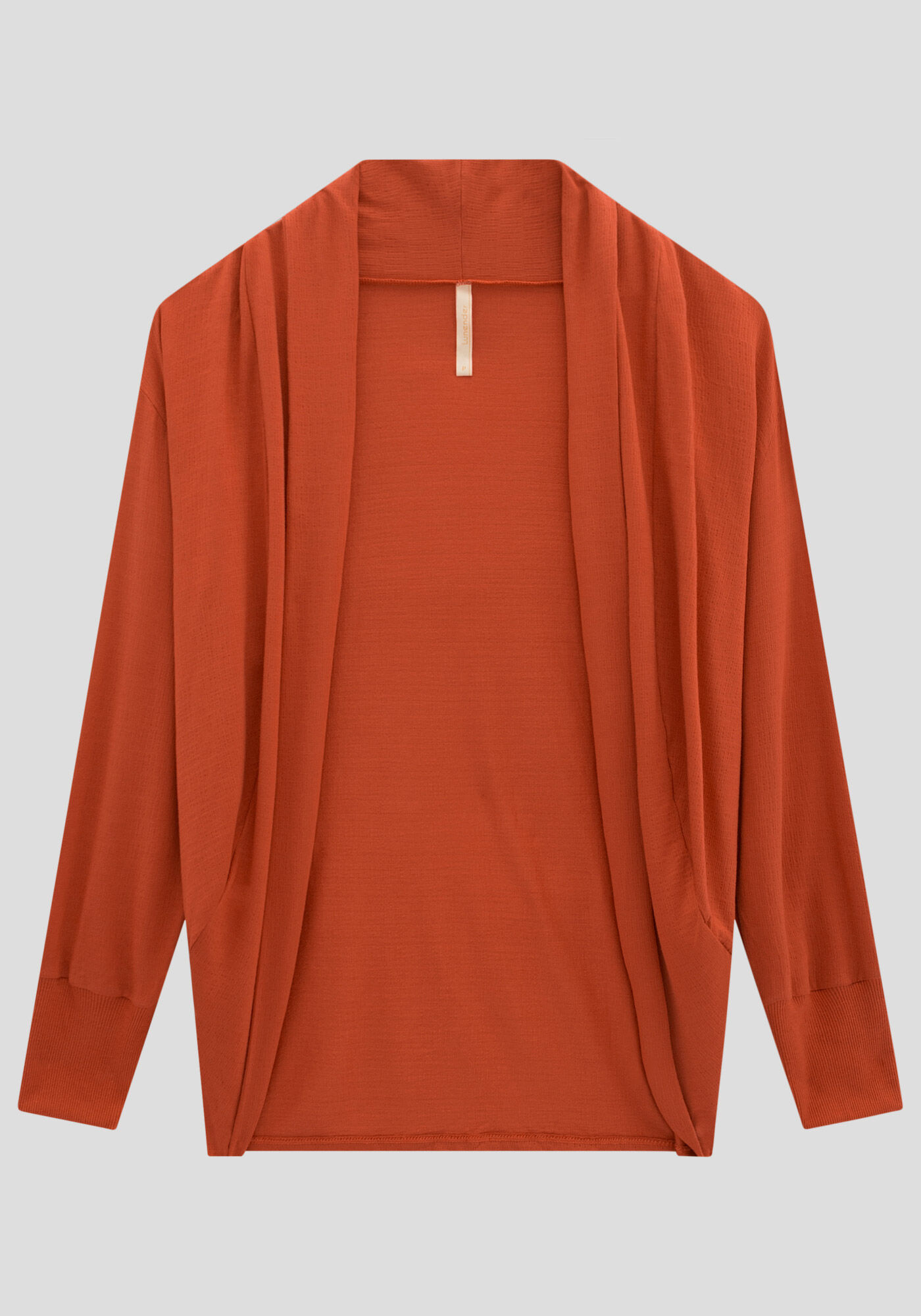 Cardigan Manga Longa em Malha com Detalhe na Gola, LARANJA HAPPILY, large.