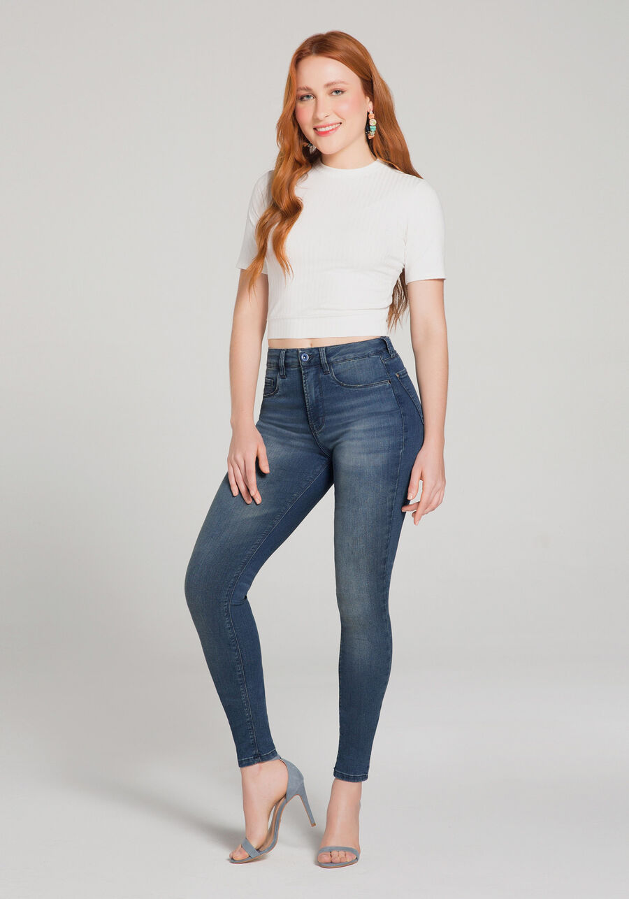 Calça Jeans Skinny Chapa Barriga com Cintura Média, JEANS. Calça Jeans Skinny Chapa Barriga com Cintura Média, JEANS, large.