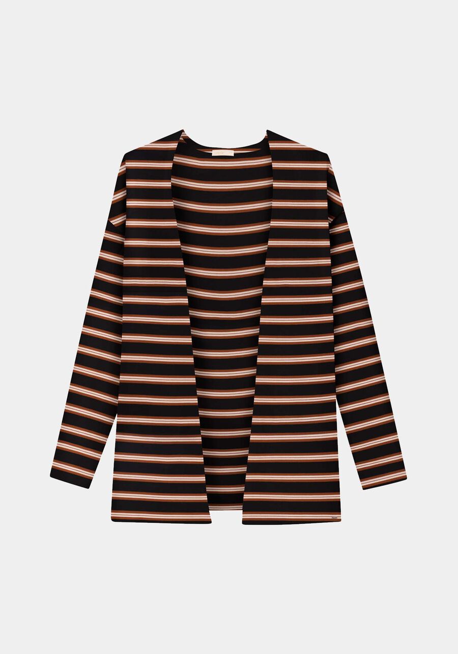 Cardigan Alongado Listrado em Malha, . Cardigan Alongado Listrado em Malha, , large.