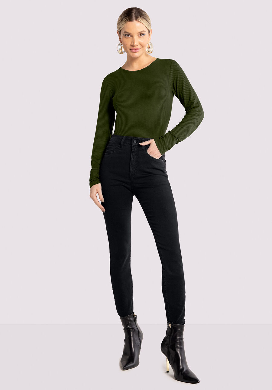 Blusa Manga Longa Canelada com Decote Redondo, . Blusa Manga Longa Canelada com Decote Redondo, , large.