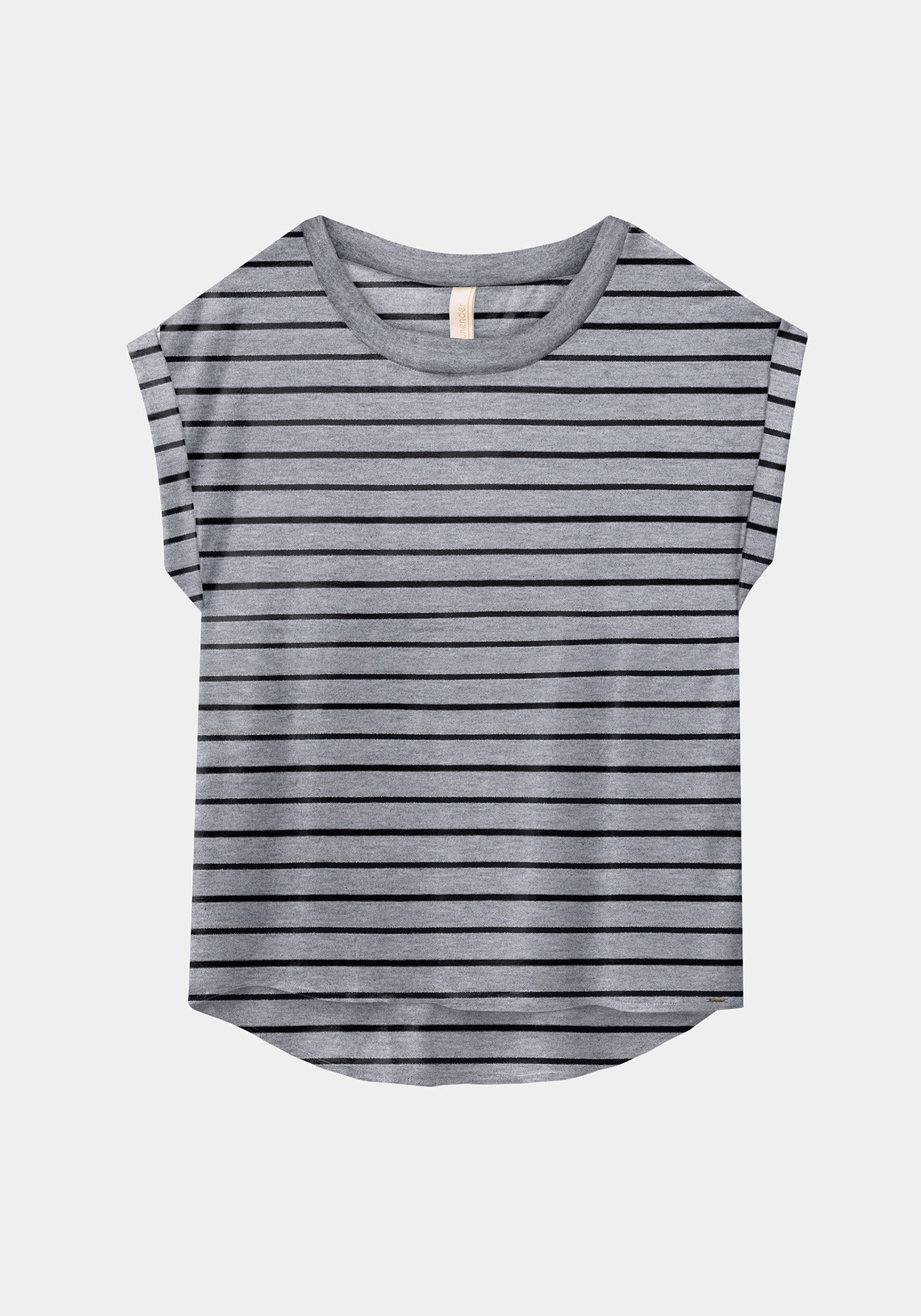 Blusa Mullet Listrada Malha Delicate, MESCLA/PRETO/PRATA, large.