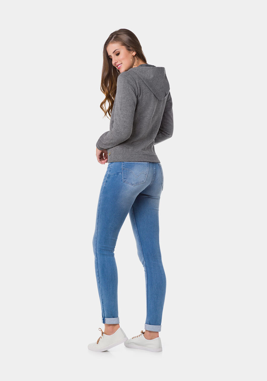 Jaqueta Básica em Moletom com Capuz, MESCLA ESCURO. Jaqueta Básica em Moletom com Capuz, MESCLA ESCURO, large.