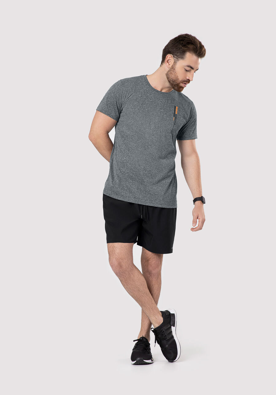 Camiseta Masculina em Malha com Detalhe Estampa, MESCLA MEDIO. Camiseta Masculina em Malha com Detalhe Estampa, MESCLA MEDIO, large.