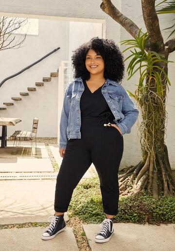 Conjunto Plus Size em Moletom com Bolsos, PRETO REATIVO. Conjunto Plus Size em Moletom com Bolsos, PRETO REATIVO, large.