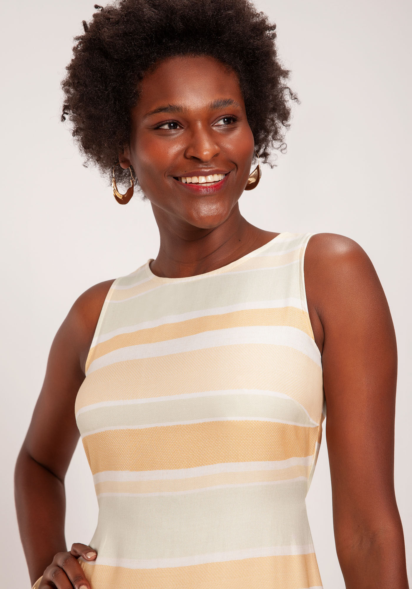 Vestido Midi em Viscose Listrado Lunender