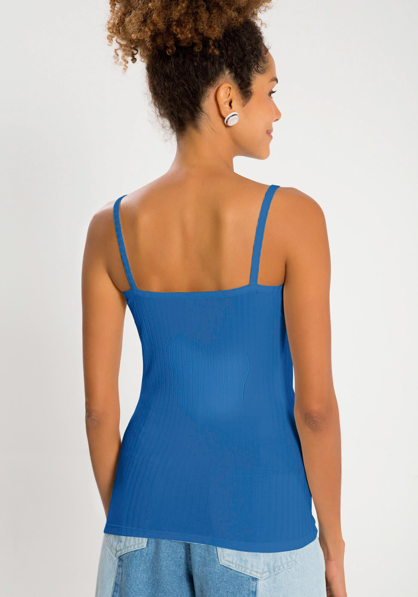 Blusa Regata B&aacute;sica De Al&ccedil;as Finas Em Malha Canelada, , large.