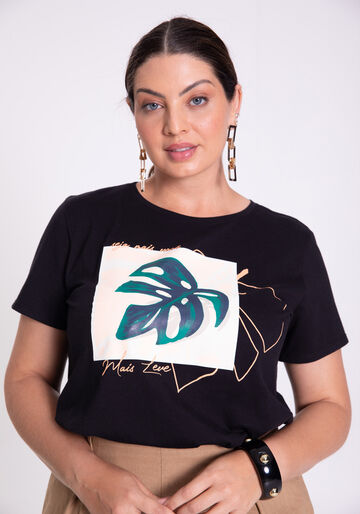 T-shirt Plus Size com Estampa Costela-de-Adão, PRETO REATIVO, large.