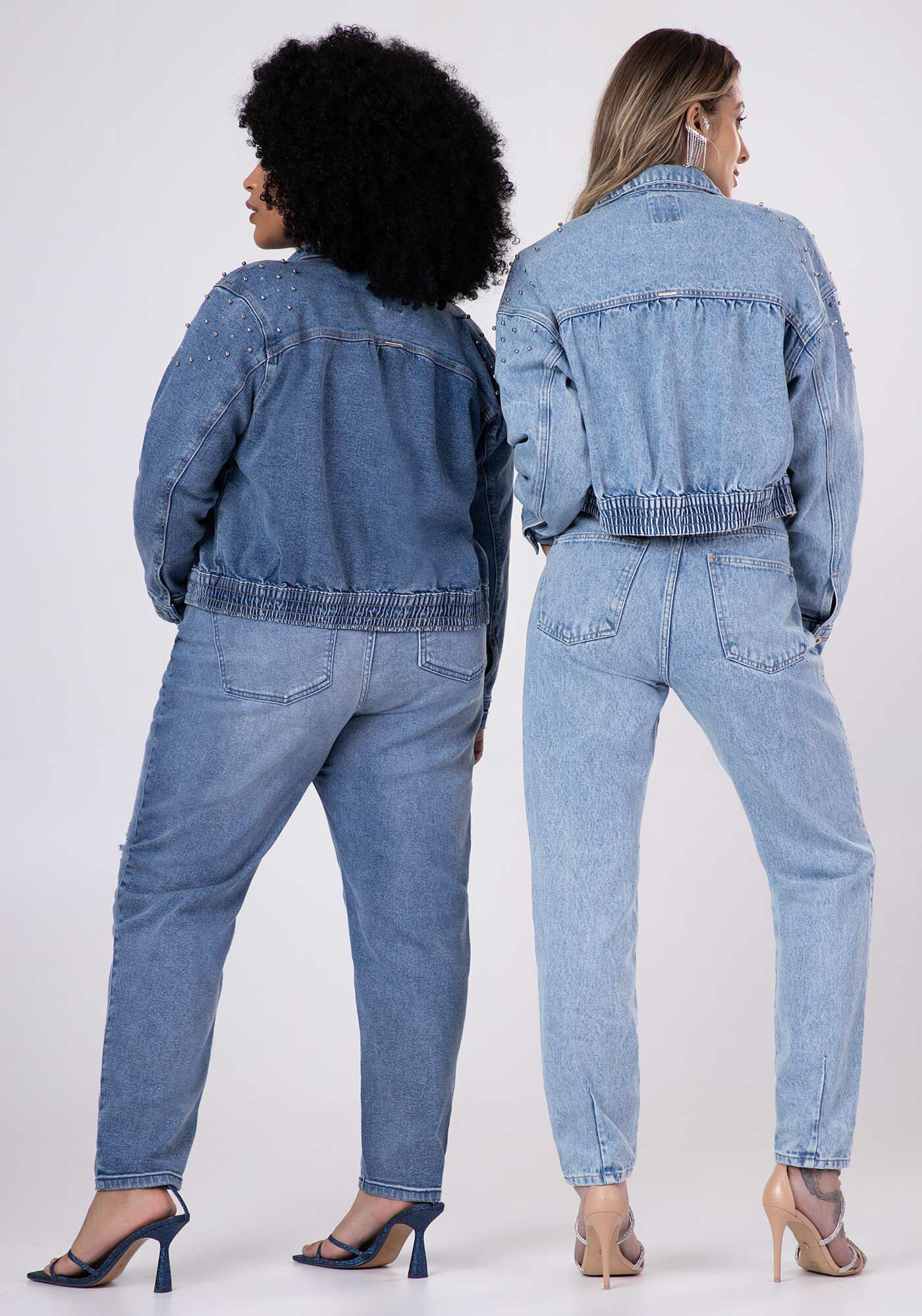 Jaqueta Bomber Jeans com Brilho Lunender