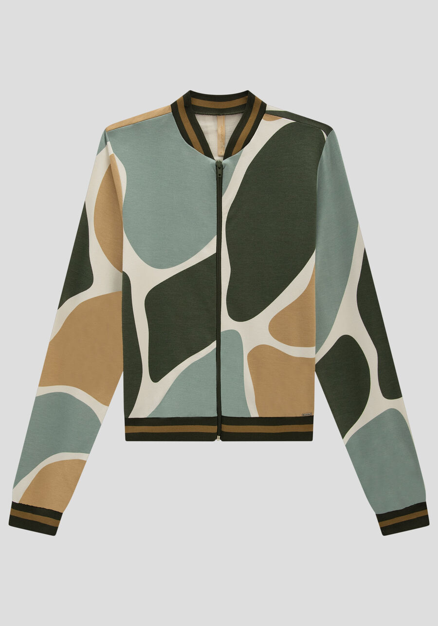 Jaqueta em Moletom Estampada com Retilinea, GIRAFA VERDE. Jaqueta em Moletom Estampada com Retilinea, GIRAFA VERDE, large.
