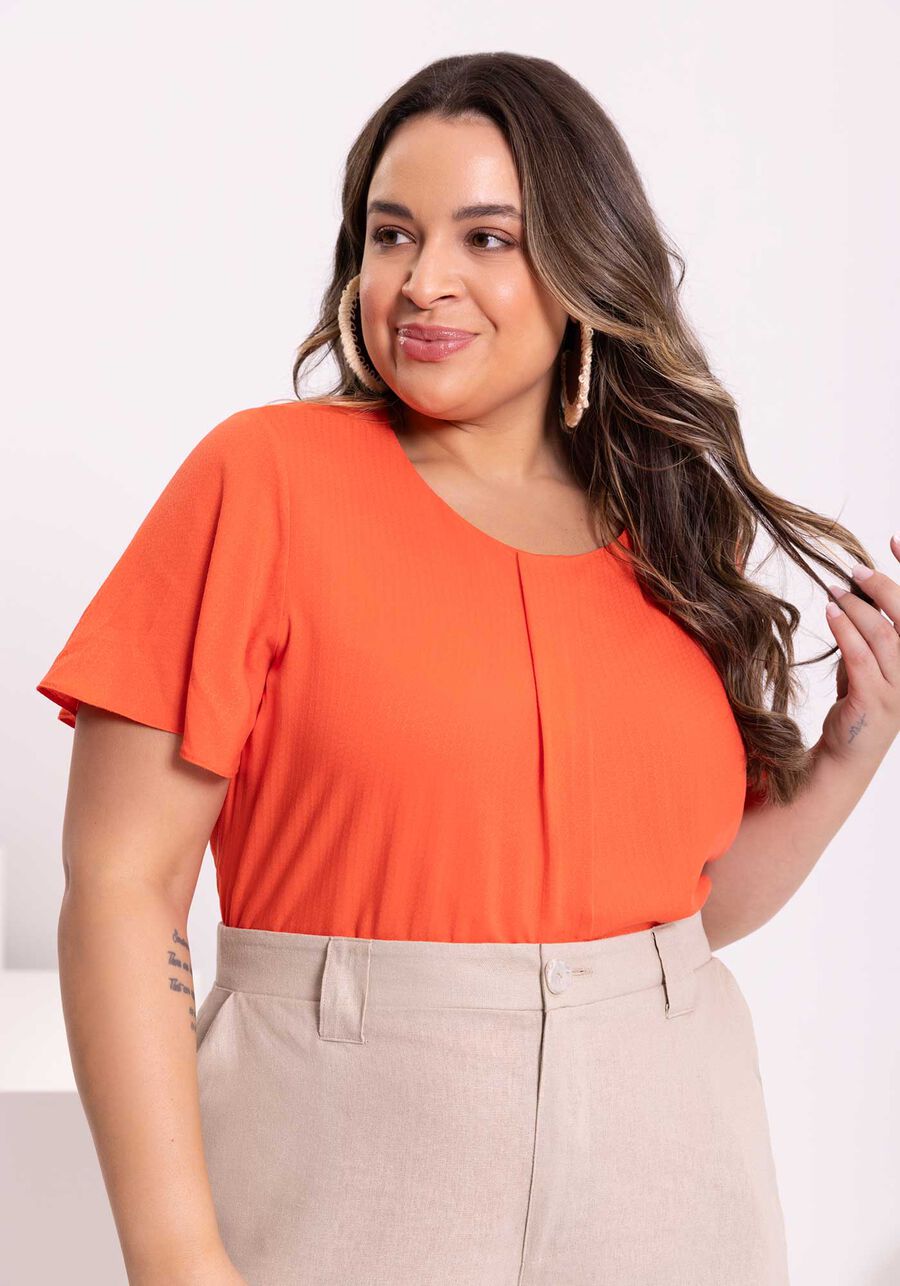 Blusa De Mangas Curtas Gola Redonda Em Viscose Responsável, VERMELHO CEREJA. Blusa De Mangas Curtas Gola Redonda Em Viscose Responsável, VERMELHO CEREJA, large.